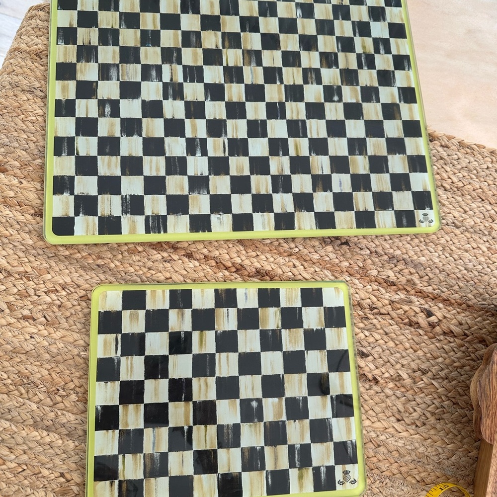 MacKenzie-Childs Checkered Cutting Boards - Black, White, Green